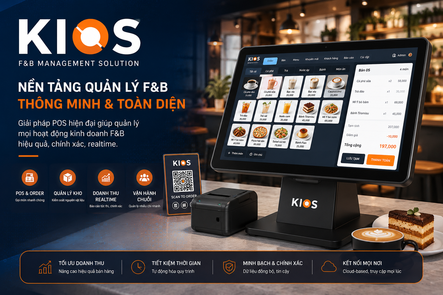 POS quản lý quán ăn cafe KIOS.VN